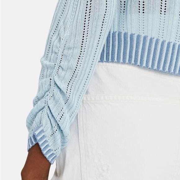 For Love and Lemons Light Blue Rhea Pointelle Cardigan Sweater Plus Size 2X NEW - Picture 4 of 13